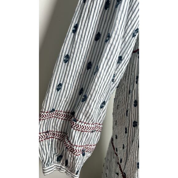 Zara Medium Tiered Contrasting Detail V-Neck Puff Sleeve Blogger Boho Maxi Dress - Picture 6 of 8